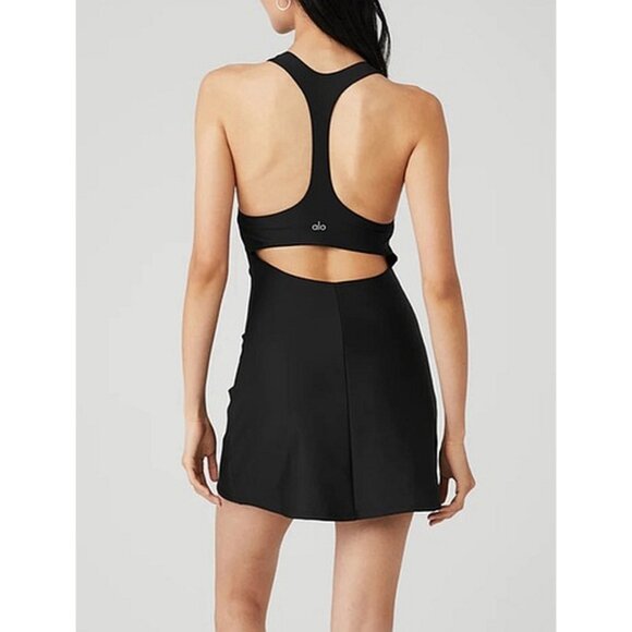Alo Airlift Fly Dress Black Padded Sports Tennis Open Back Cut-Out Cutout Mini S - Picture 3 of 14